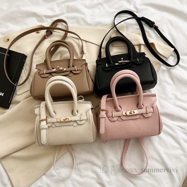

lady style litchi grain handbags big girls pu leather single shoulder bags fashion children metals bucklet messenger bag z0688, Black