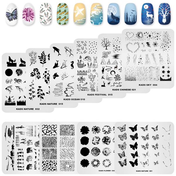 

nail art templates 10 pcs stamping plates set plate butterfly flower leaves wolf design chinese manicure stencil tool 230307, White