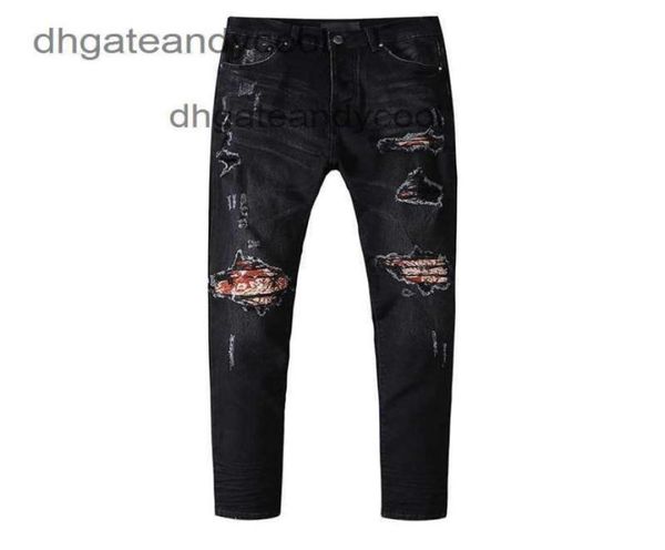 

knife 2023 amirs cut jeans designer jean mens hole pant fashion brand patch black high street jeans men039s elastic slim, Blue