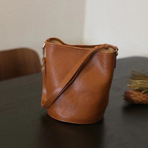 

evening bag shoulder pu leather designer purse and handbags female shopper fashion casual vintage soft solid color bucket 230308