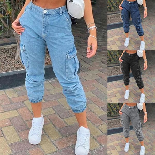 

women's jeans jeans woman side pockets slouchy women's breeches pants harem light blue navy blue black grey denim fashion jogger 2