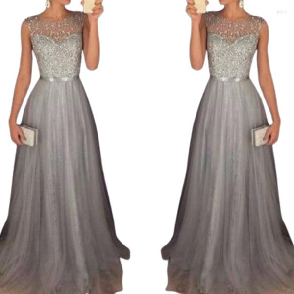 

Casual Dresses Long for Women Party Wedding Evening Chiffon Sleeveless Sequined Floor-length Dress Bodycon Vestido Bridesmaid, Gray
