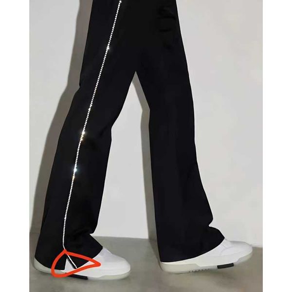 

pants ammri style worsted wool rhinestone crystal tube loose speaker casual men's trousers fashion designer brand niche ins celebrity, Black