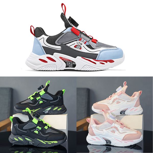 

2023 fashion ale children's shoes pink gray red black green spring rotating button breathable mesh outdoors shoes sneakers color282, White;red