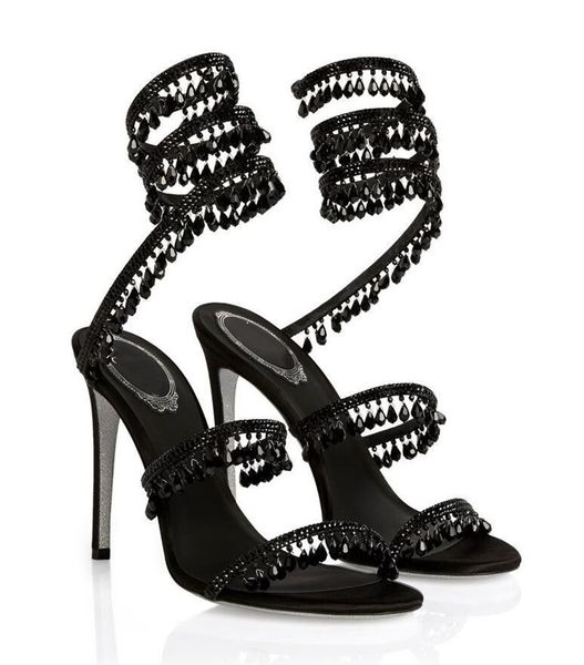 

luxury design sandal lady high heels renes-c women dress shoes chandelier embellished leather sandals black sandal heel wedding party 35-43