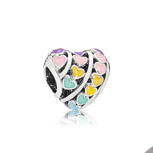 

colorful love heart charms fro pandora real sterling silver snake chain bracelet bangle making charm set womens designer jewelry components, Bronze;silver