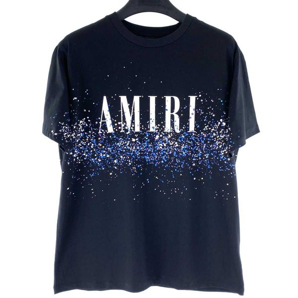 

t-shirts ammri tee shirts alphabet print trend speckle men's women's high street round neck diamond black short sleeve fashion des, White;black