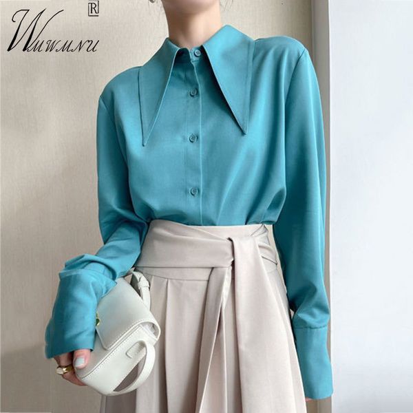 

women's blouses shirts women's pointed collar blouses french style luxury design shirt spring summer long sleeves chic fashion bl, White