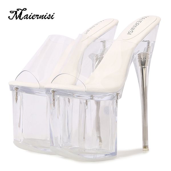 

dress shoes stilettos slipper platform super high heel 18cm transparent car model nightclub princess large size women 230307, Black