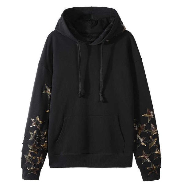 

desinger brand tshirts mairi trend new g fashion casual hooded sweater fivepointed star patchwork, Black