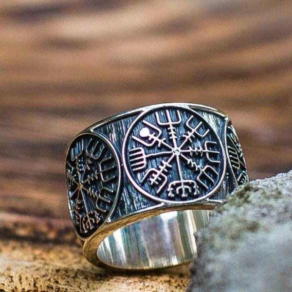 

charm slavic compass rings for men women vintage viking compass amulet ring punk style casual party jewelry, Silver
