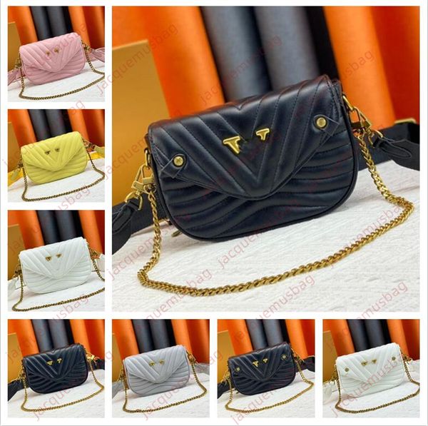 

women 2-pc bag multi pochette new wave handbag designer shoulder cross body chain bag women genuine leather quilting thread tote mini chain