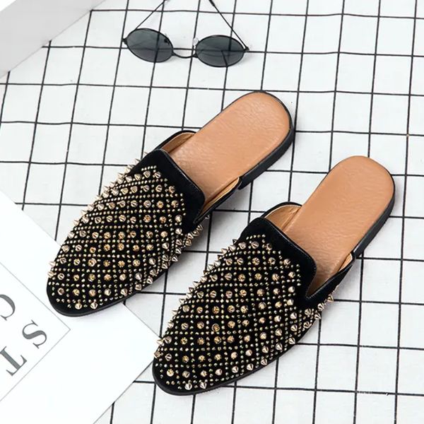 

dress shoes summer men half slippers rivet decoration fashion trend nightclub hairdresser versatile large size 38 47 comfortable 230308, Black