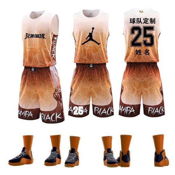 

gradient six color basketball suit and chil1en's basketball game training uniform print number