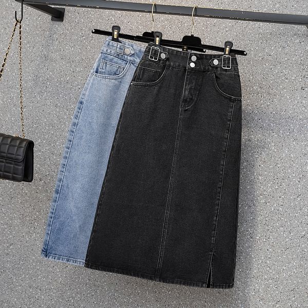 

skirts casual denim skirt women plus size high waist streetwear a-line jeans skirt black jupe longue summer elegant mid-calf midi skirt 2303