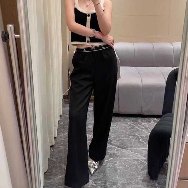 

23ss designer brand pants women autumn winter new style mid-ancient style elastic waist straight leg pants without binding feeling wide leg, Black;white