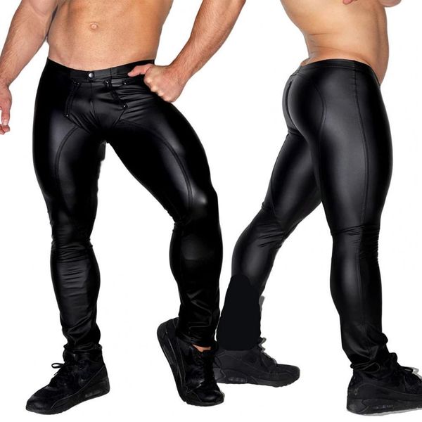 

women's pants s men's leather trousers midrise u convex zipper open crotch men skinny pu clubwear tights punk clothing 230308, Black;white