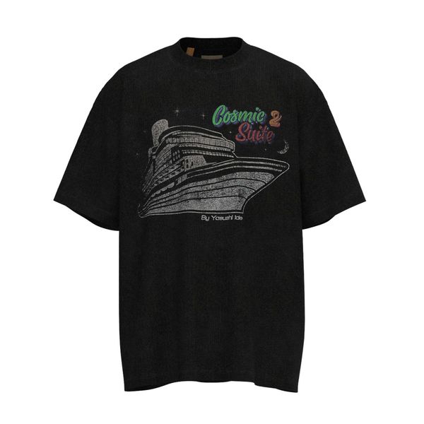 

american fashion brand summer new style steamer printing washed old men's and women's short-sleeved t-shirt, Black;white