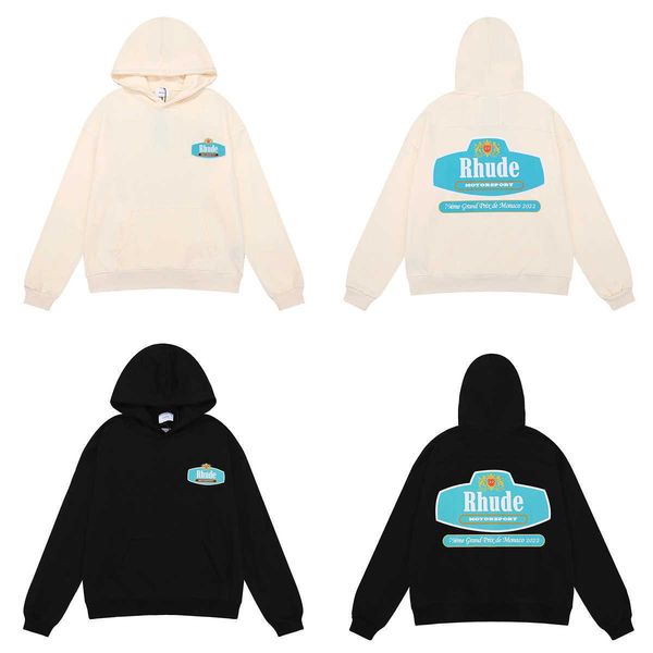 

hoodies american fashion rhude racing crest autumn and winter new high weight cotton terry hoodie sweater for men women, Black