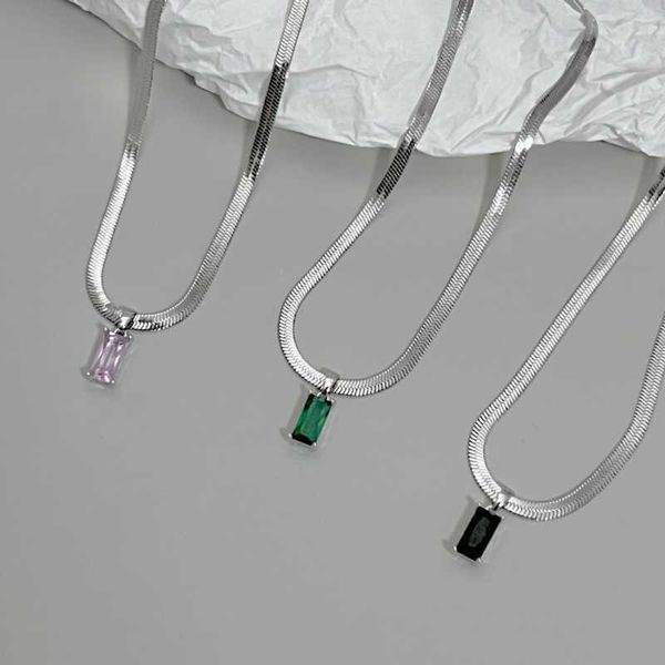 

necklaces korean fashion elegant colorful rhinestone square pendant necklace for women sweet anniversary party clavicle chains choker gift l, Silver