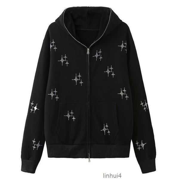 

2023 designer mens and womens hoodied jacket printed diamond hoodie coat cardigan zipper loose brand sweater 80a7, Black