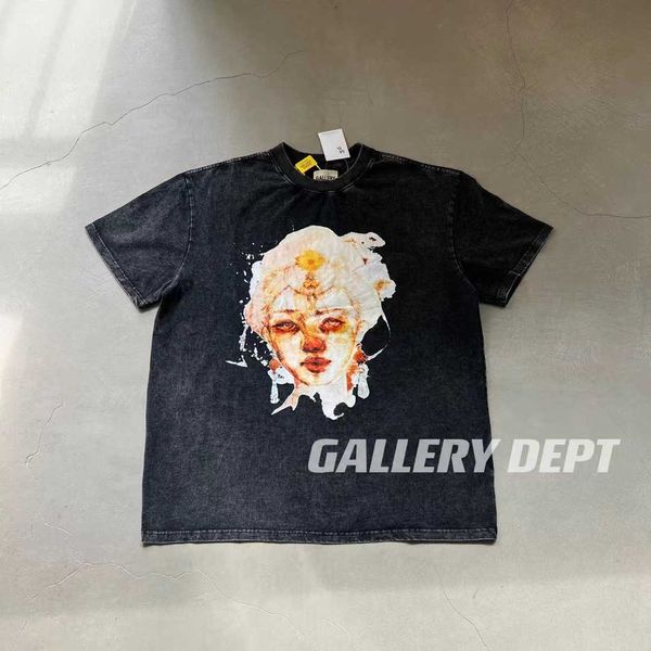 

gd fog vintagevtg washed worn statue loose short sleeve t-shirt, Black;white