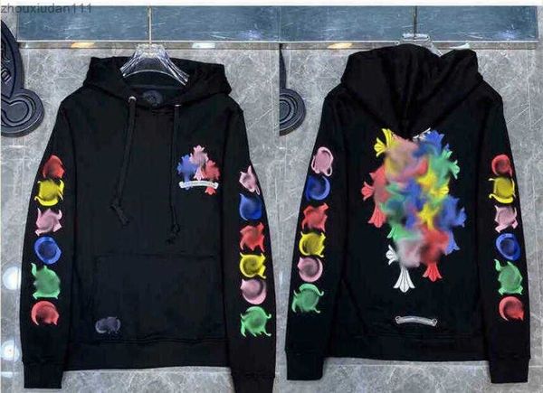 

mens loose brand sweatshirts classic ch designer hoodie horseshoe sanskrit print luxury zipper jacket pullover hooded coat fashionk3gd, Black
