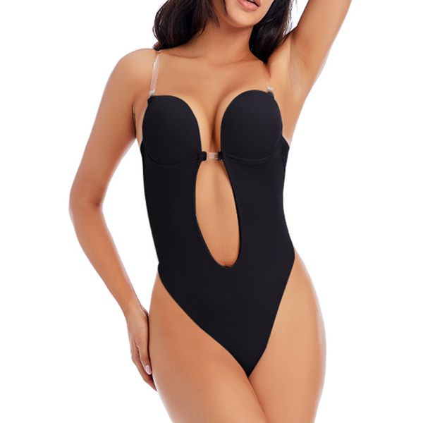 

other panties women seamless backless bodysuit underwear lingerie invisible bra slimming body shaper plunge deep cut bras strap 230307, Red;black
