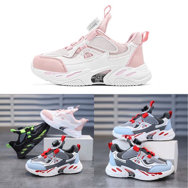 

2023 fashion ale children's shoes pink gray red black green spring rotating button breathable mesh outdoors shoes sneakers color253, White;red
