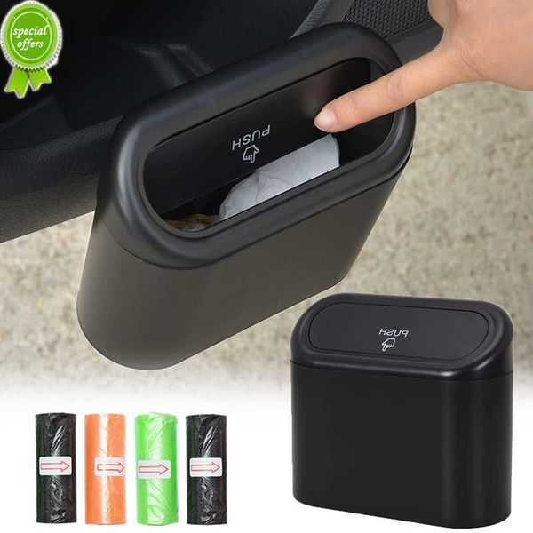 

car trash bin back seat organizer hanging vehicle garbage dust case storage box black abs square pressing type trash can auto interior acces