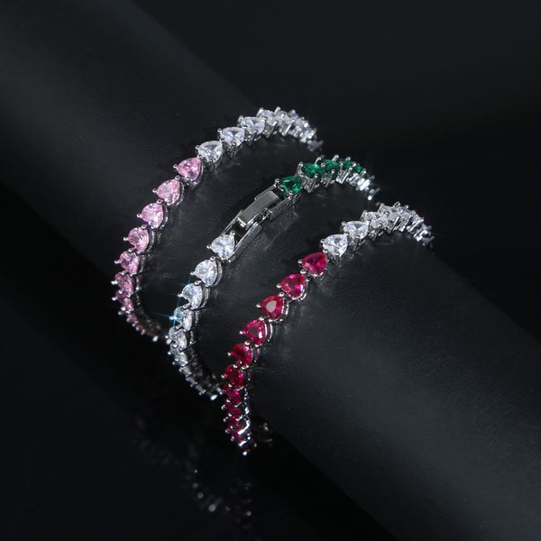 

new classic trendy girl women bracelet jewelry gold color full paved colorful cubic zirconia cz heart love tennis chain bracelets, Golden;silver