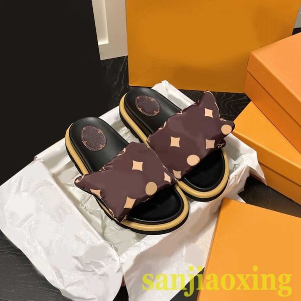 

designer sandals slippers pool pillow comfort embossed mules for men women casual triple black pink luxury summer fashion home beach