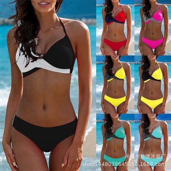 

2023 new swimsuit solid color split matching 7 bikini, White;black