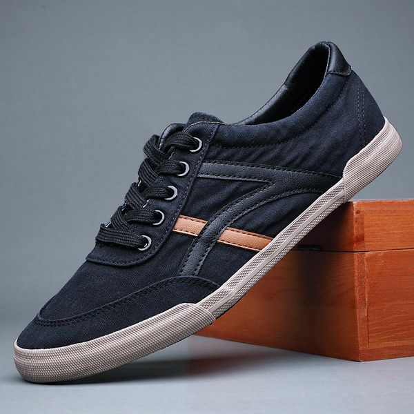 

dress shoes brand men canvas casual spring summer fashion lace up striped trend flat comfortable man loafers 230308, Black