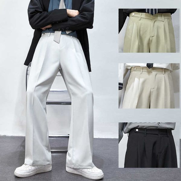 

men's pants men's solid color wide leg casual suit pants 2023 fashion streetwear ins men trousers harajuku loose pants z0306, Black