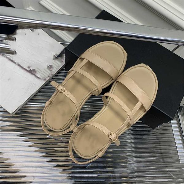 

fashion women's sandals 2023 channel luxury brand summer popular leather high heel sandals leisure holiday flats 05-026, Black