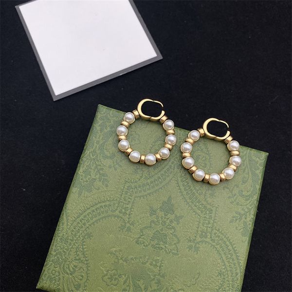 

circle cladding pearl earrings double letter combination charm for women gold cylinder block connection eardrop, Golden