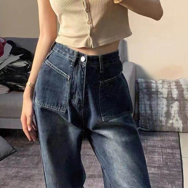 

women's jeans blue jeans women streetwear korean fashion straight leg jeans woman high waist female clothing y2k vintage clothes denim