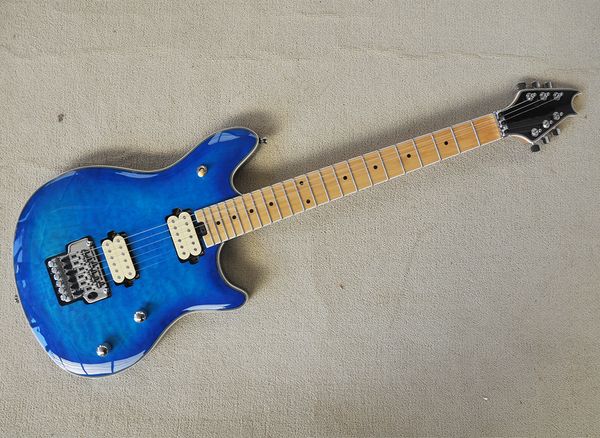 

blue electric guitar with floyd rose,maple fretboard,quilted maple veneer
