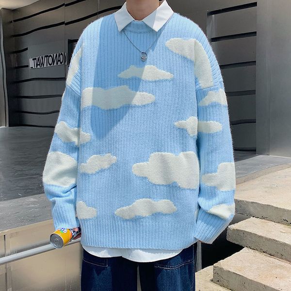 

men s polos autumn winter cloud sweater warm fashion casual knitted pullover loose o neck long sleeved s jumper clothes 230308, White;black