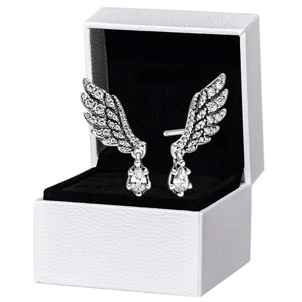 

cz diamond sparkling wings stud earring for pandora authentic sterling silver wedding party jewelry for women girlfriend gift pendant earrin, Golden;silver