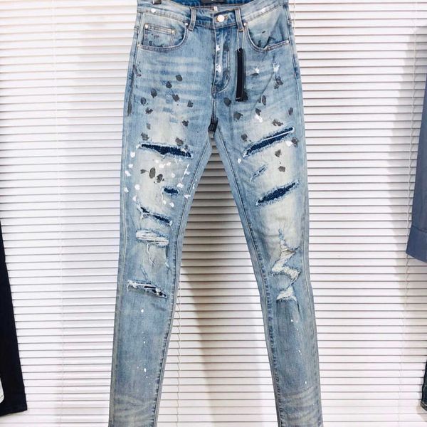 

jeans men pants ammir blue diamond elastic destroy men's cutting trend slim fashion designer brand niche ins celebrity casual leisure