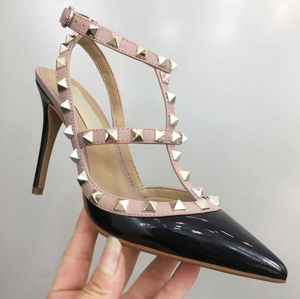 

2023 designer sandals women high heels rivets girls pointed shoes dance wedding shoes, Black