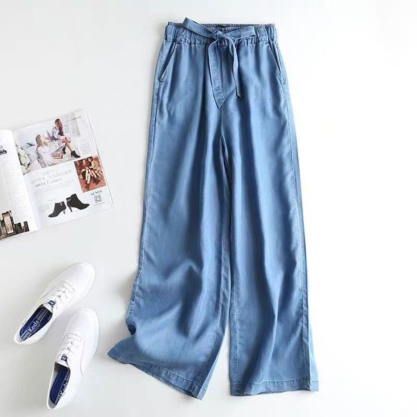 

women's jeans arrival spring korea fashion women elastic waist loose softener denim pants all-matched casual wide leg jeans femme v197, Blue