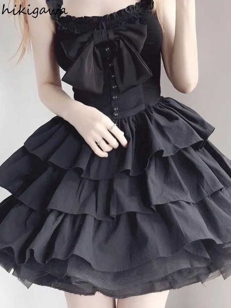 

casual dresses lolita style dresses for women sweet bow sling robe femme japanese fashion mini dress y2k clothes 2023 vestidos mujer de moda, Black;gray