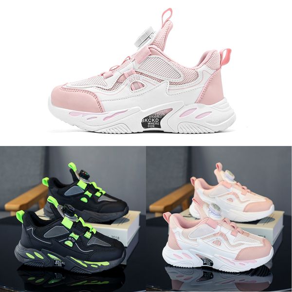

2023 fashion ale children's shoes pink gray red black green spring rotating button breathable mesh outdoors shoes sneakers color236, White;red