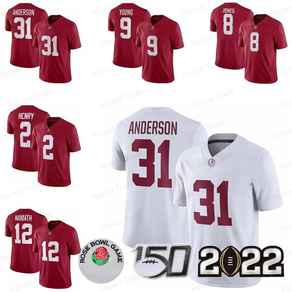 

alabama jersey julio jones crimson aaron anderson derrick henry bryce young joe namath stitched college football jerseys mens 2022 150th ros, Black;red