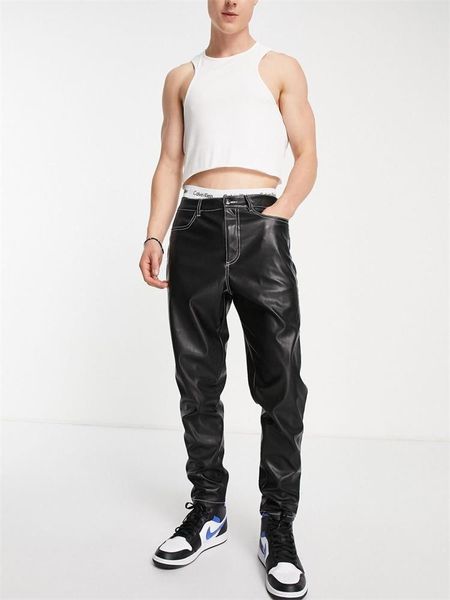 

women's pants s men's leather fallwinter punk style fashion rock show nightclub long 230308, Black;white