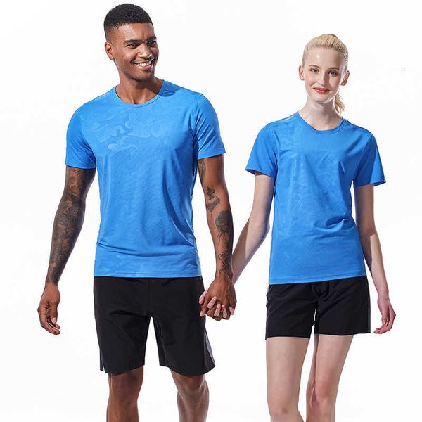 

new men's summer short sleeve solid color outdoor breathable cultural shirt quick 1y round neck women's leisure sports t-shirt pri
