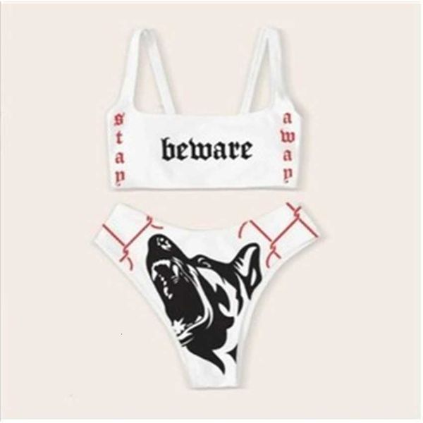 

2023 offset bikini suit wolf head women split swimsuit, White;black